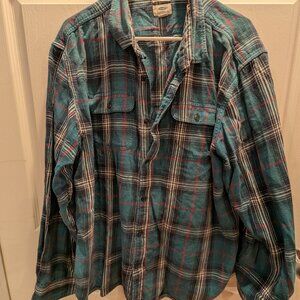 Old Navy Men's teal plaid button down shirt, regular fit, size XXL